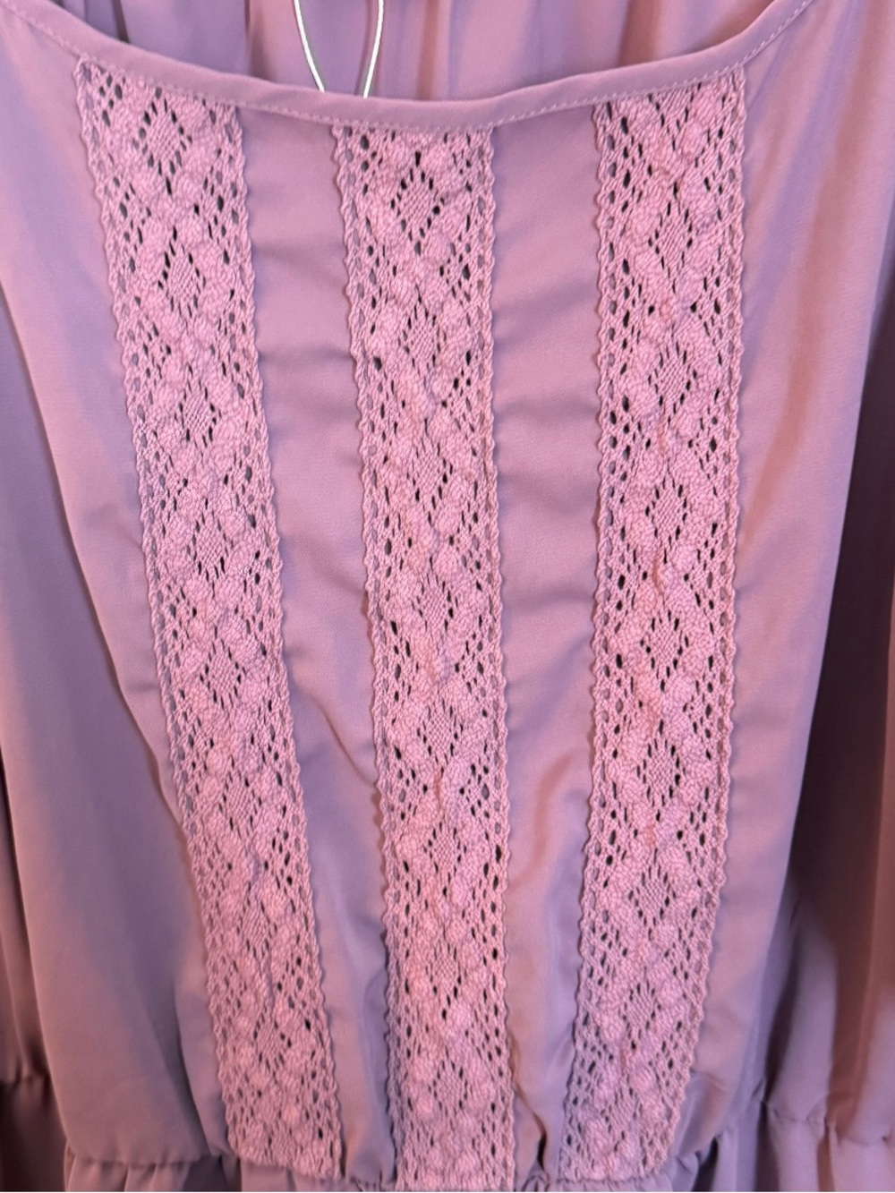 BloomChic Lavender Tiered Midi Dress with Lace Panel Flutter Sleeve - Picture 3 of 9